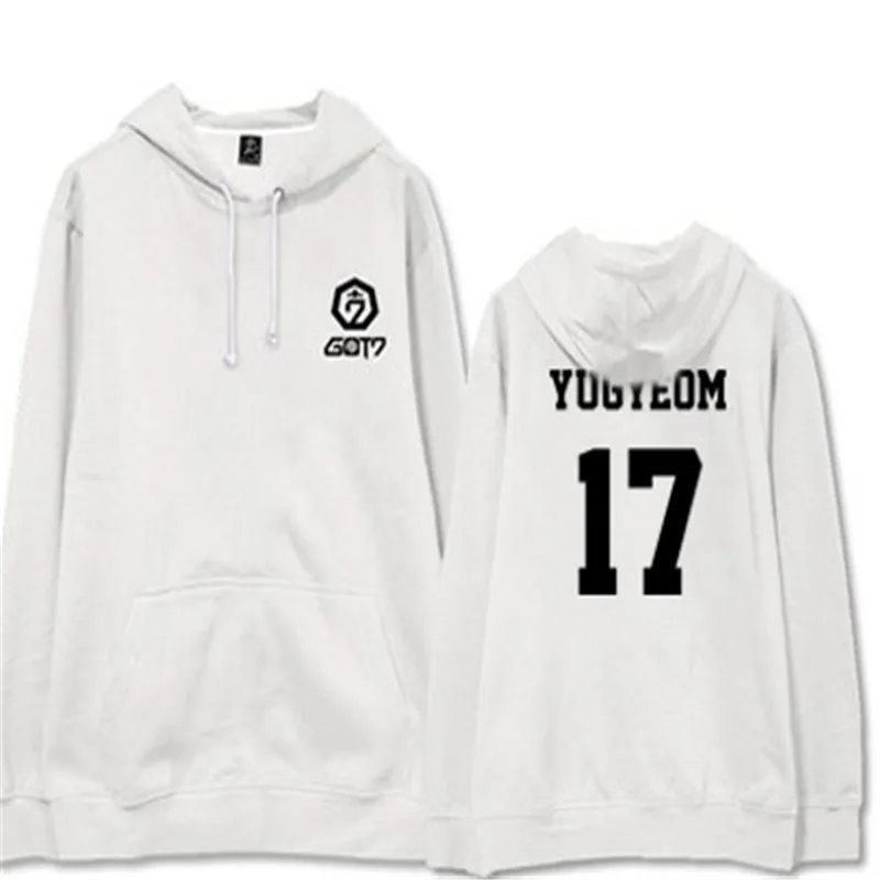 

KPOP Got7 Never Ever Winter Plush Hoodies White Black Pink Hoodies Spinning Top JB JINYOUNG MARK JACKSON YOUNGJAE