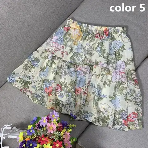 Women Mini Skirts 2022 Foral Printed Skirts Sweet Girls A-line Ruffles Pleated Beach Holidays Skirts faldas vestidos