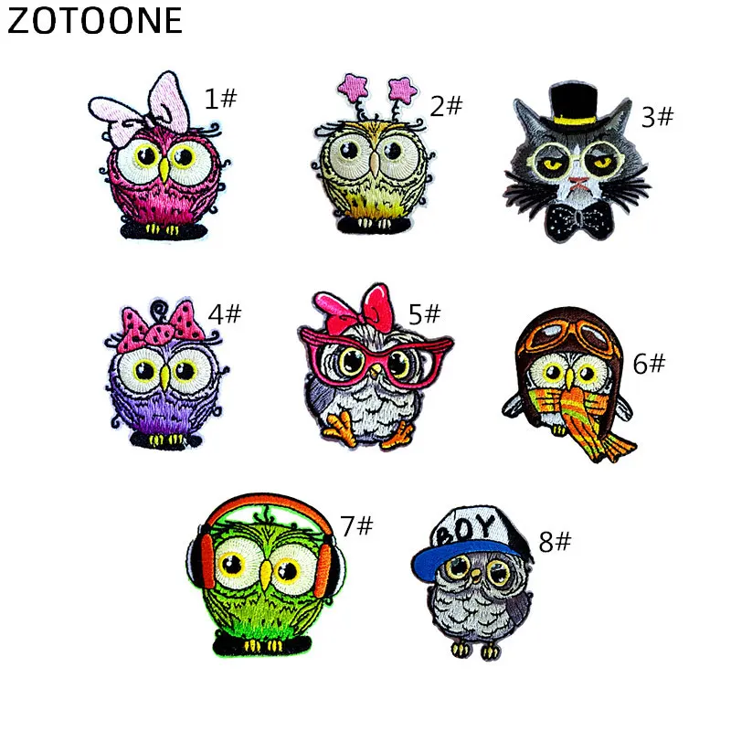 

ZOTOONE Embroidery Animal Patch Iron on Patches Cartoon Cute Owl DIY Stripes Badge for Kids Bags Hats Cloth Stickers Applique D