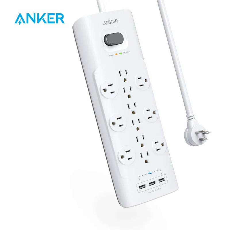 Anker 12 розеток и 3 USB порта с плоской вилкой удлинитель питания удлинителем 6 футов