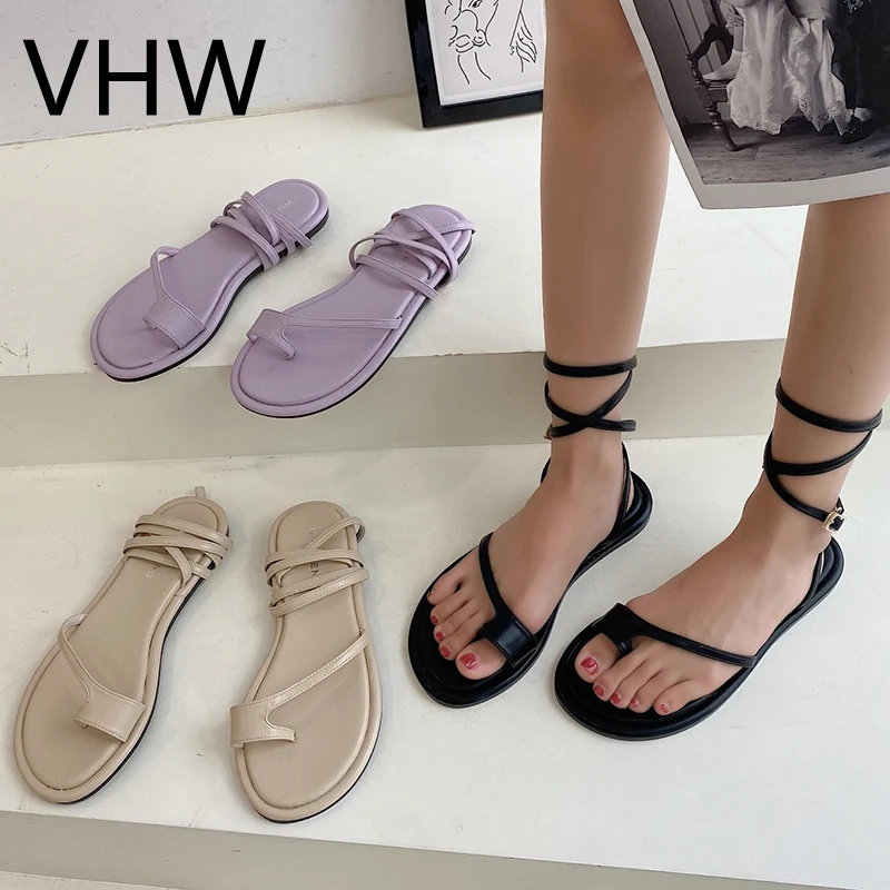 

Women Sandals 2021 Summer Casual Beach Shoes Fashion Black Soft Sole Open Toe Cross Narrow Band Sandals Women Rome Style Sandals