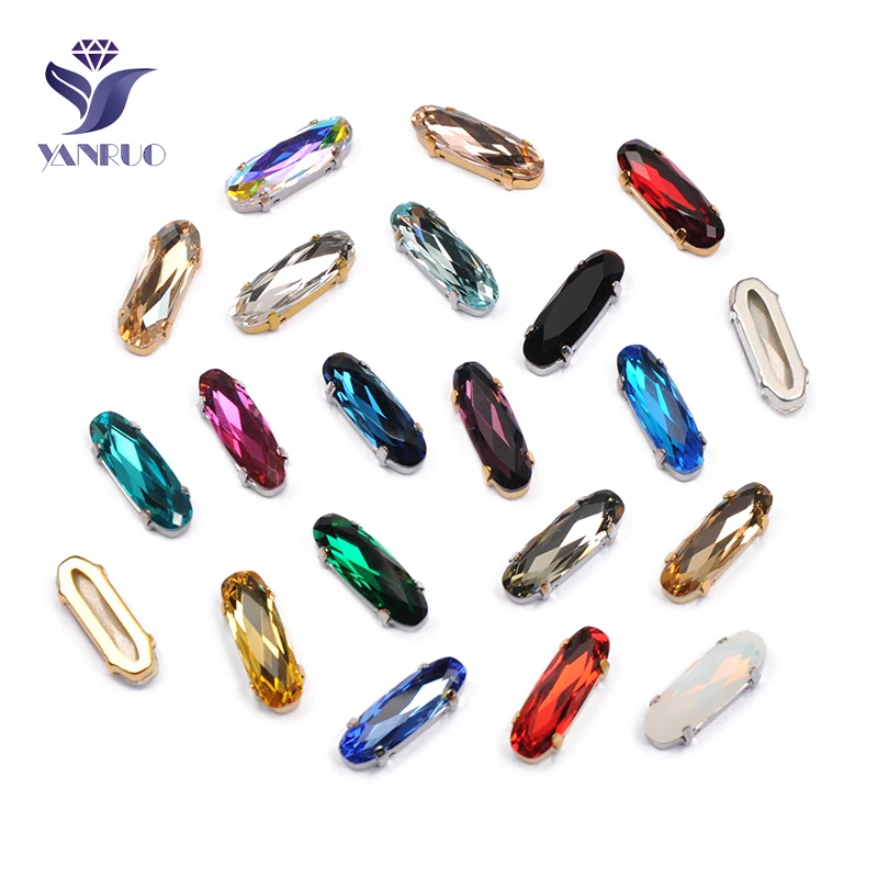 

YANRUO 4161 Elongated Baguette Top K9 Crystal Sewing Strass Sew On Silver Gold Claws Stones Pointbck Rhinestones For Clothes