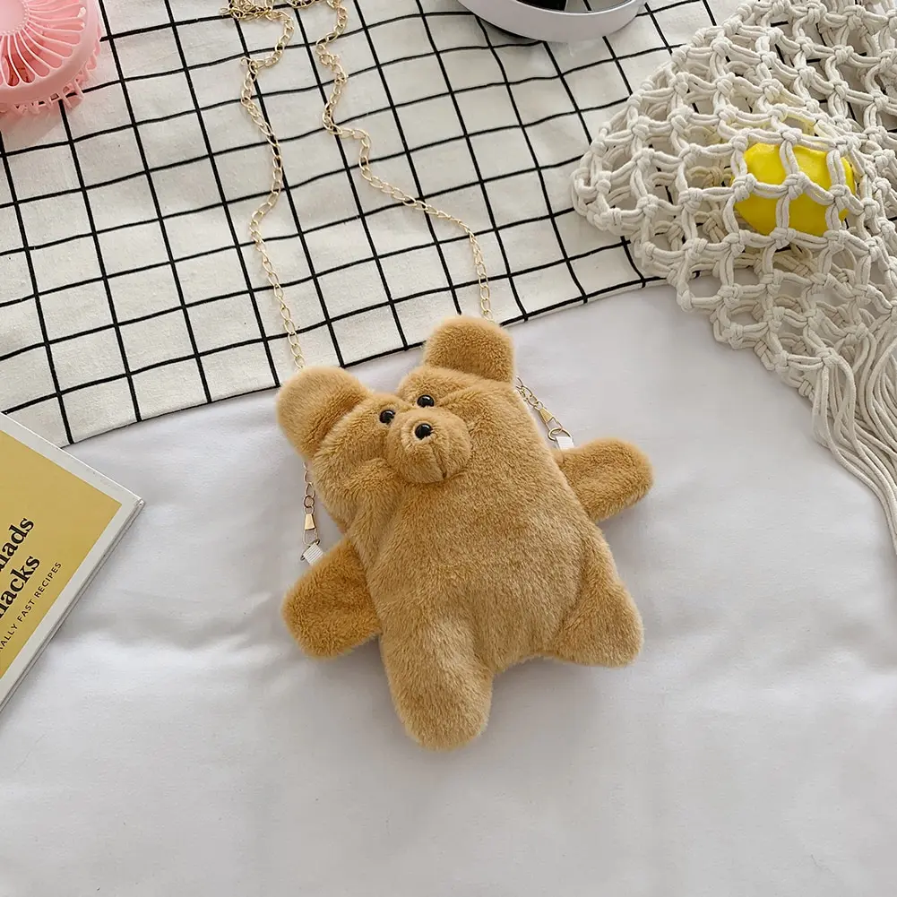 

Fashion Plush Bear Shaped Shoulder Purse Women Autumn Cute Messenger Totes Bag Girls Kids Chain Street Totes Girls Gift