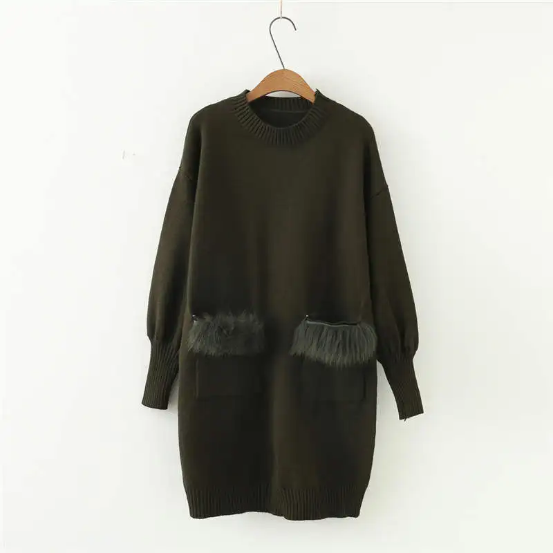 antrovirens swaeter Neploe Pull Femme, осенне-зимний свитер с длинным рукавом, платье из искусственного меха с карманами, вязаный пуловер, повседневный джемпер с круглым вырезом, 36300 - Цвет: antrovirens swaeter