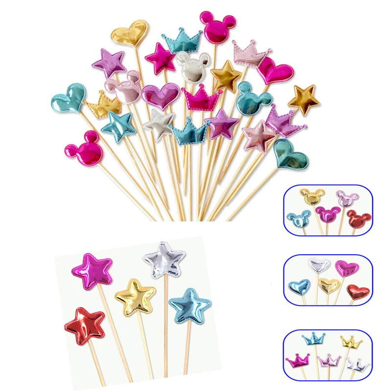 

Love Happy Birthday Cake Toppers Crown Stars Cupcake Topper Flags For Wedding Kids Party Supplies Cake Decoration 3/5/10 pcs