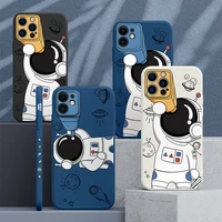 cartoon space astronaut telescope phone case for iphone 12 11 pro max mini xs x xr 7 8 plus se 2020 square liquid silicone cover