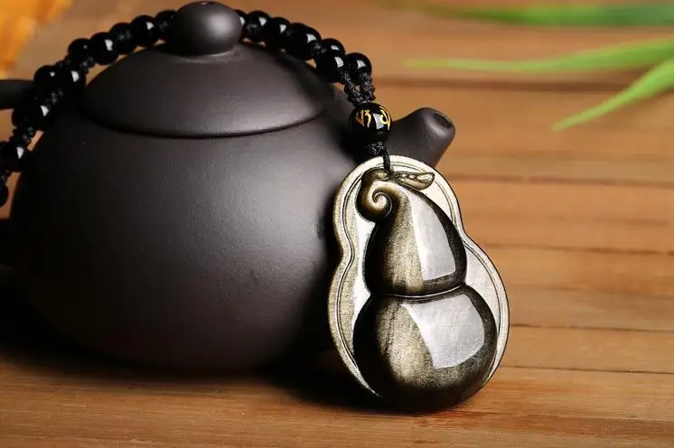 LETSFUN ювелирные изделия 100% натуральное золото Обсидиан Резной китайский