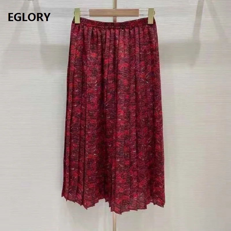 

High Quality Skirts 2021 Spring Summer Fashion Style Women Sexy Red Lips Prints Casual National Silk Long Maxi Skirt Ladies XL