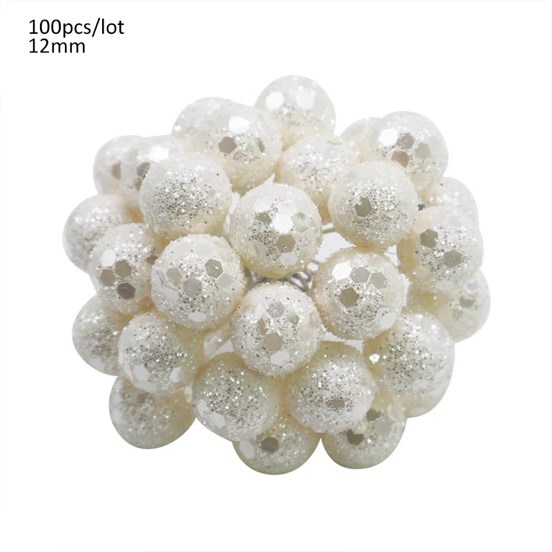 1 Set White Artificial Flower Fruit Stamens Cherry Christmas Plastic Pearl Berries for Birthday DIY Gift Box Decorated Wreaths - Color: A06