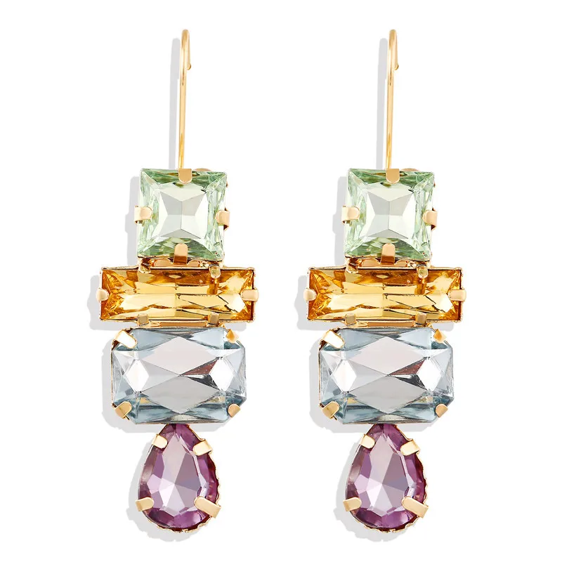 AY ZA фиолетовый зеленый геометрический горный хрусталь Висячие серьги для женщин