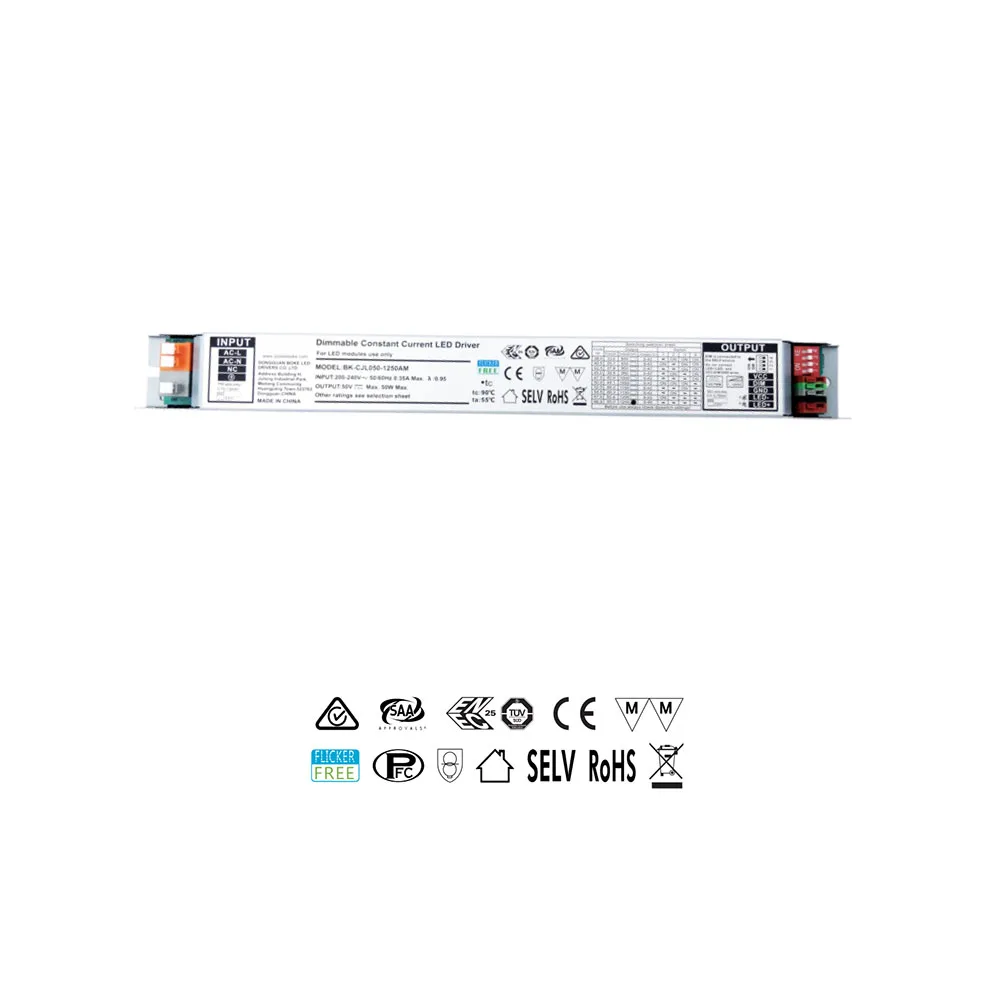 

Flicker Free 60W 1-10V PWM Iron Case Dimmable Linear Driver 6-42V Current Selectable 1.2-1.65A Dimming for Slim-line Lamp