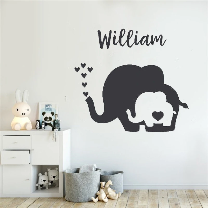 

Vinyl Elephant Spit Bubble Heart Wall Stickers Personalized Custom Name Decal Baby Children Bedroom Nursery Decor Mural DW9273