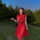 Винтажное платье-трапеция Le Palace, элегантное красное праздничное длинное платье с отложным воротником и коротким рукавом, приталенное, лето 2021
