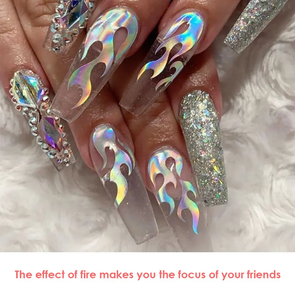 16 шт. голографическая огненная наклейка для ногтей s Fire на маникюрный трафарет