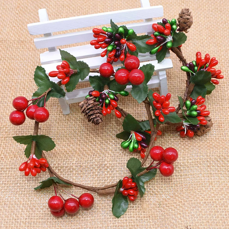 

100pcs 12mm Mini Artificial Flowers Pearl Stamen Red Berries DIY Floral Garland Ornaments for Wedding Christmas Party Decoration