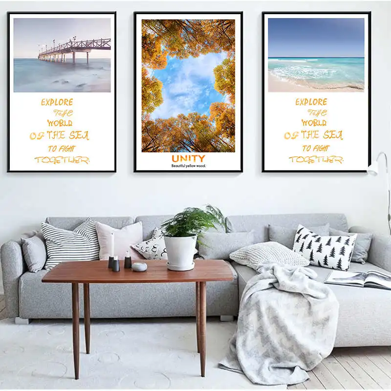 Sea and Bridge Scenery Nordic Poster Autumn Tree Cuadros Decoracion Beach Wall Pictures For Living Room Art Canvas Painting | Дом и сад