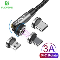 floveme 540 rotate magnetic cable 3a usb c cable for iphone 12 11 fast type c micro usb cable for xiaomi 10s data charging wire