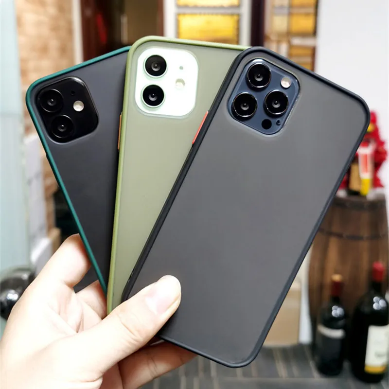 

Luxury Shockproof Silicone Frame Transparent Matte Phone Case For iPhone 12 11 Pro MAX Mini XS XR X 7 8 Plus SE 2020 Clear Cover