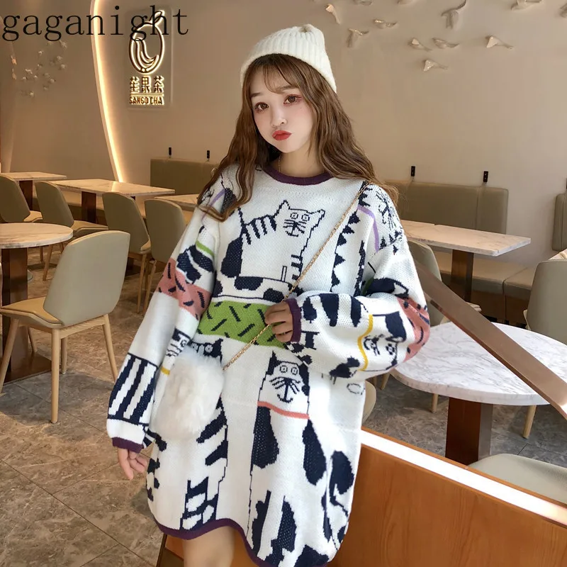 Gaganight свитер для девочек с милой собачкой повседневный свободный длинным рукавом