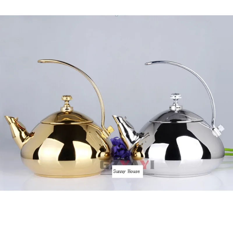 

Golden/Silver 304 Stainless Steel Teapot Kettle Tang of Cold Coffee Maker Hotel kettles creative Tea Pot 1.5L