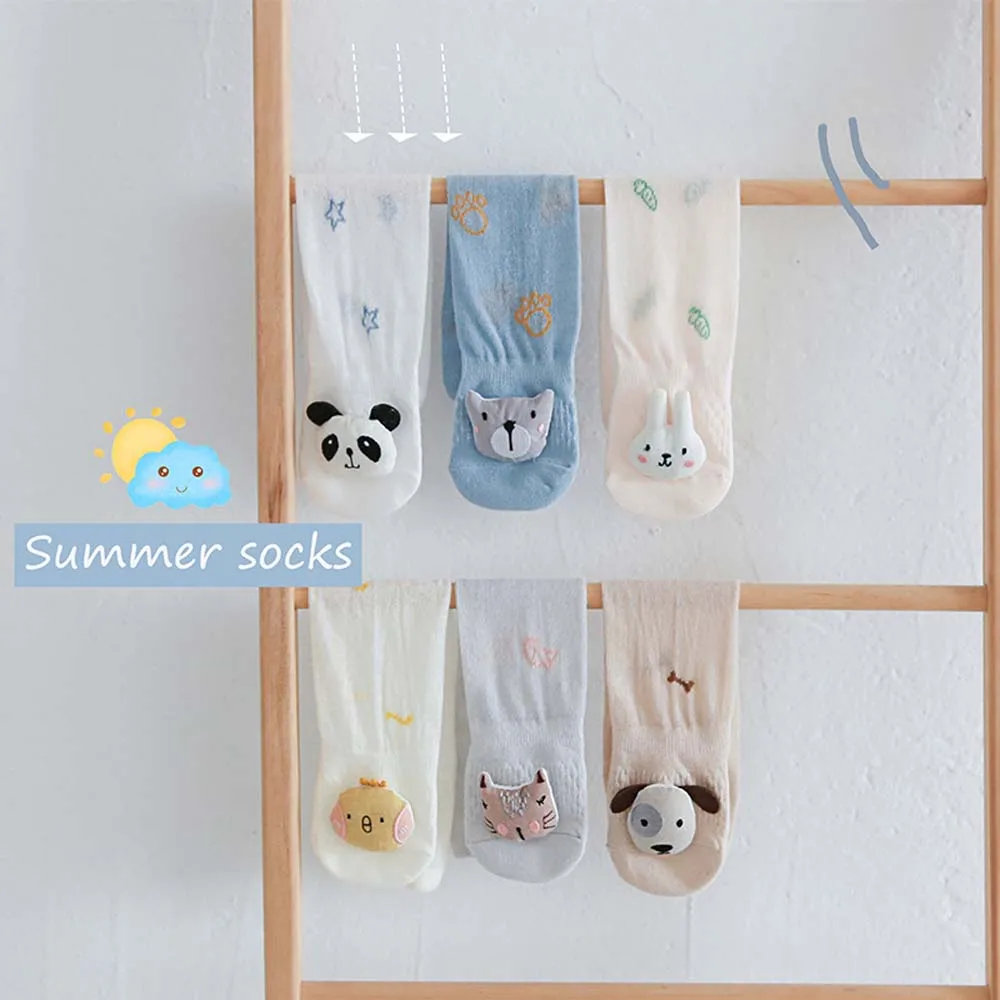 

1 Pair Newborn Baby Mosquito Socks Summer Breathable Mesh Toddler Baby Stockings Cartoon 3D Animal Doll Long Tube Socks