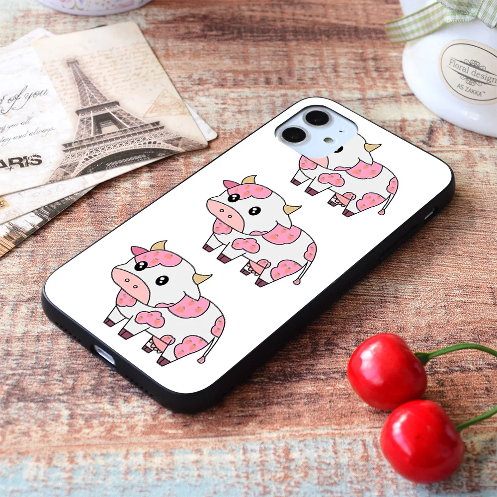 

For iPhone Strawberry cow Soft TPU Border Apple iPhone Case
