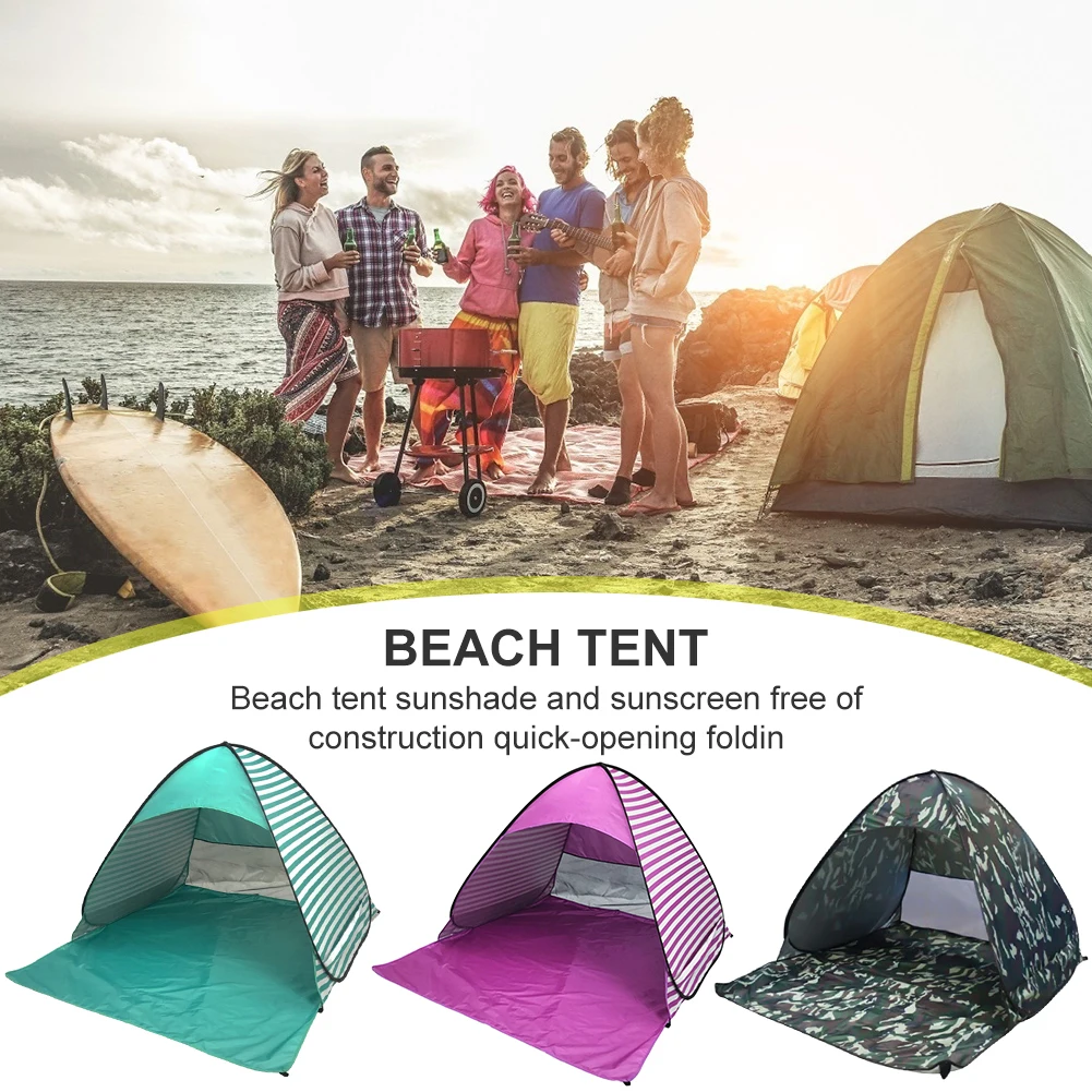 

Automatic Beach Tent Sun Shelter Cabana UV Protection Beach Shade with Handbag and Nails for Outdoor Activities