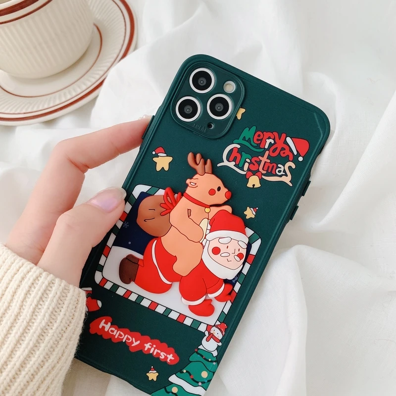 

3D Funny Cute Cartoon Merry Christmas Santa Elk Phone Case For iPhone 11 12 13 Pro Max Xs X Xr SE Cover New Year Gift Case