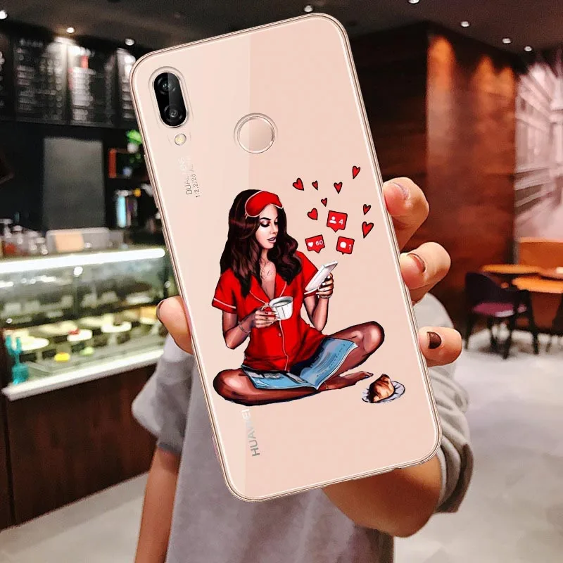 TPU Clear Soft Case For Huawei P30 Lite P30 Pro P20 Lite P20Pro Mate 10 20 Pro Mate 20 Lite Black Brown Hair Baby Mom Girl Cover - Цвет: TPU