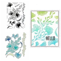 2pcslot ginkgo leaves floral bouquet clear stampenchanting beauty stamp and dies set for diy scrapbooking card making 2021