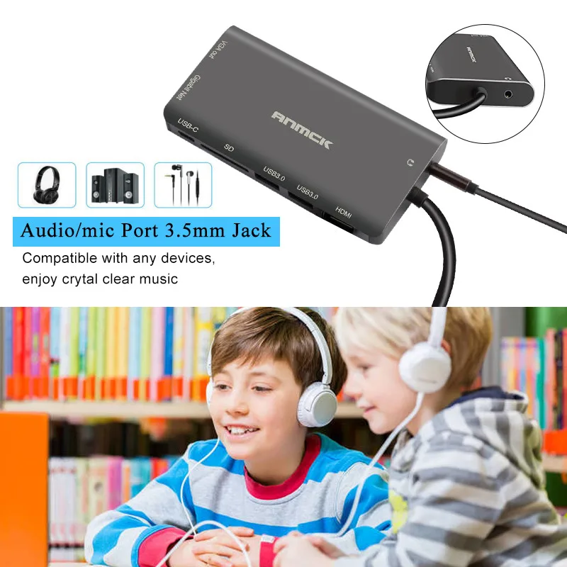 USB-концентратор Anmck usb-c на HDMI VGA RJ45 PD Thunderbolt 3 адаптер для MacBook Samsung Galaxy S9 Huawei P20 Pro Type-C 0