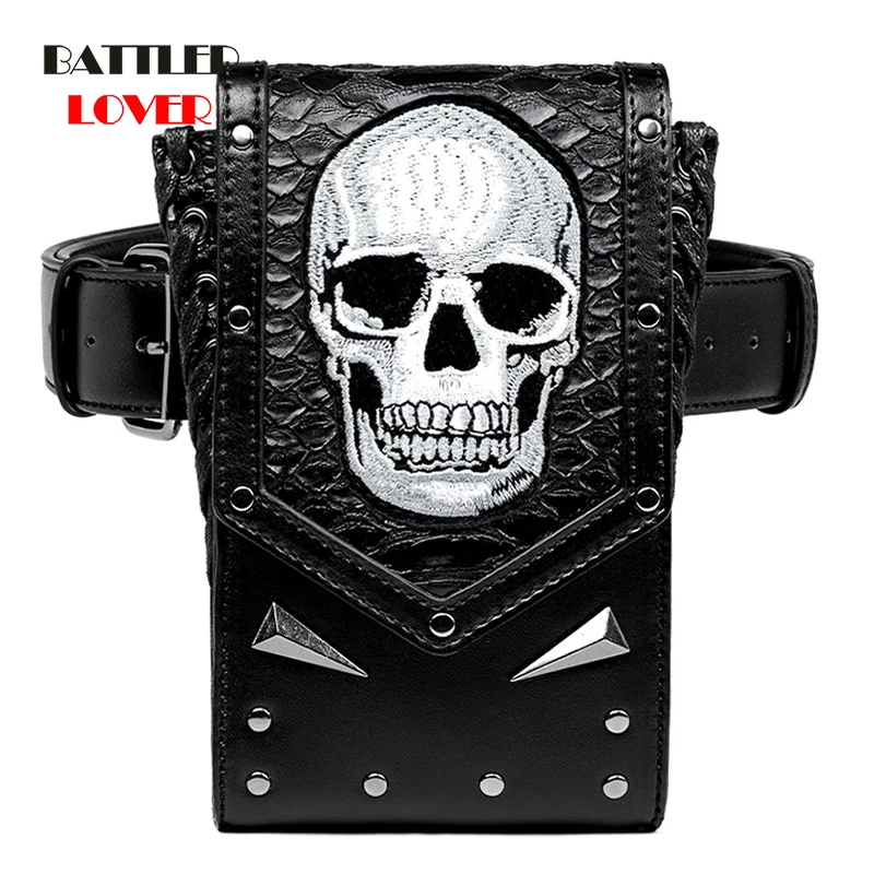 

Gothic Snake Pattern Leather Phone Bag For Women Skull Motorcycle Bag Shoulder Messenger Flaps Female Outdoor Motorcycle Pouch