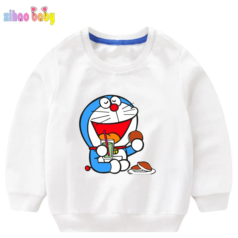 

2021 Kids Autumn Hoodies Toddler Boys Girls Doraemon Cartoon Sweatshirts Children Outwear Long Sleeve 100% Cotton Tops Wholesale