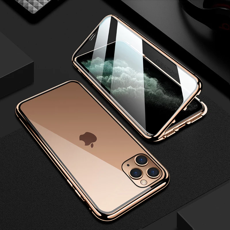 Магнитный адсорбционный металлический чехол для iPhone 11 11 Pro Max прозрачный чехол из закаленного стекла для телефона для iPhone XS Max XR 8 7 Plus откидная крышка