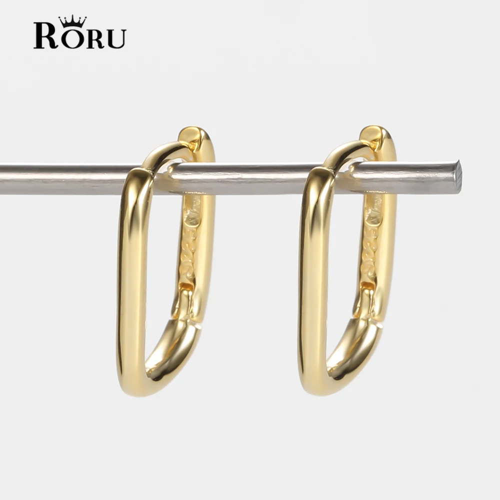 

100% 925 Sterling Silver Oval Huggies Thick Rectangle Hoops Earring Women Piercing Ohrringe Trendy Luxury Jewelry 2021