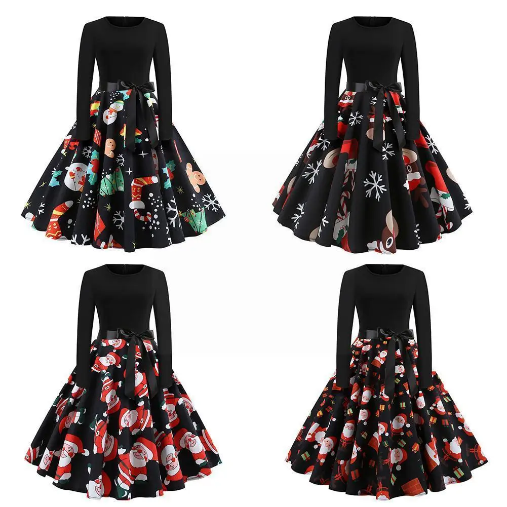 

2021 Christmas Costume Party Dress Long Sleeve Deep Size Nightmare Christmas Before Dress Plus Robe Women Winter Vintage V- J1I9