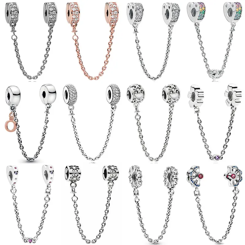 

pandora Arcs Of Love Enchanted Heart Shining Elegance Floral Safety Chain Charm 925 Sterling Silver Beads Fit Bracelet Jewelry