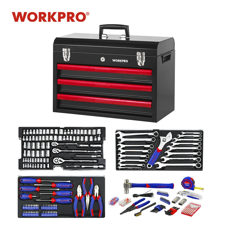 WORKPRO 408 шт. Домашний набор инструментов для ремонта металлический ящик для инструментов набор ручных инструментов набор инструментов для дома Профессиональный Инструменты для ремонта автомобилей Наборы - изображение