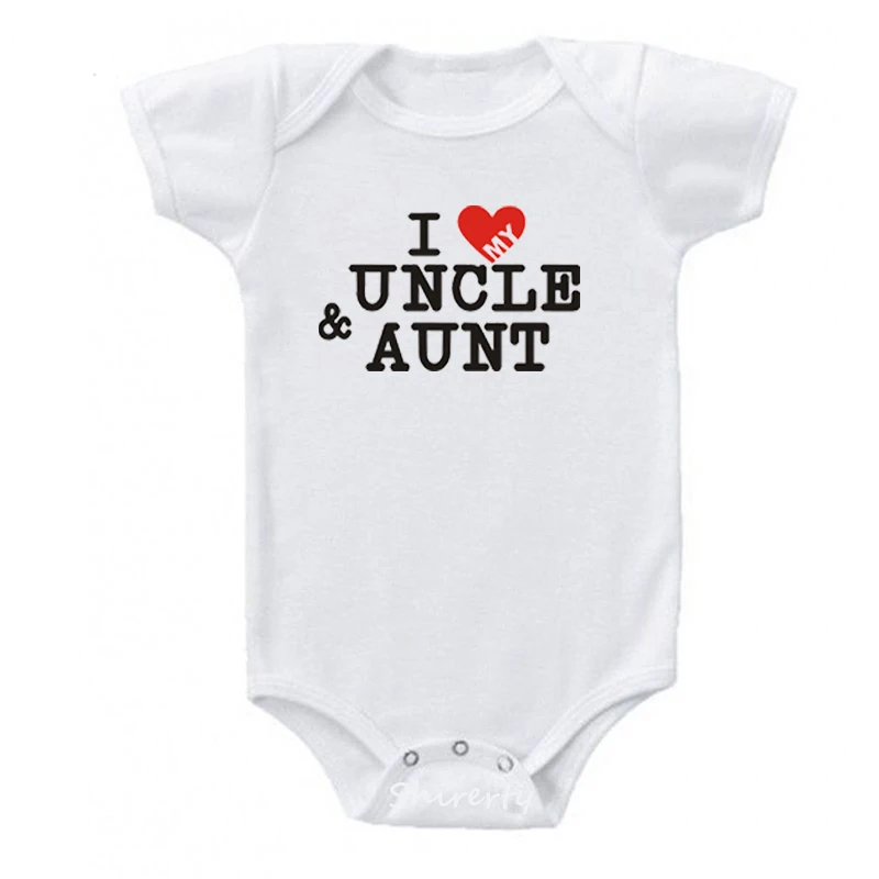Одежда для новорожденных, белая, с надписью «I Love Uncle», «tunt», «Unisex», из чистого хлопка, цельные детские комбинезоны летние, с короткими рукавами, Одежда для новорожденных