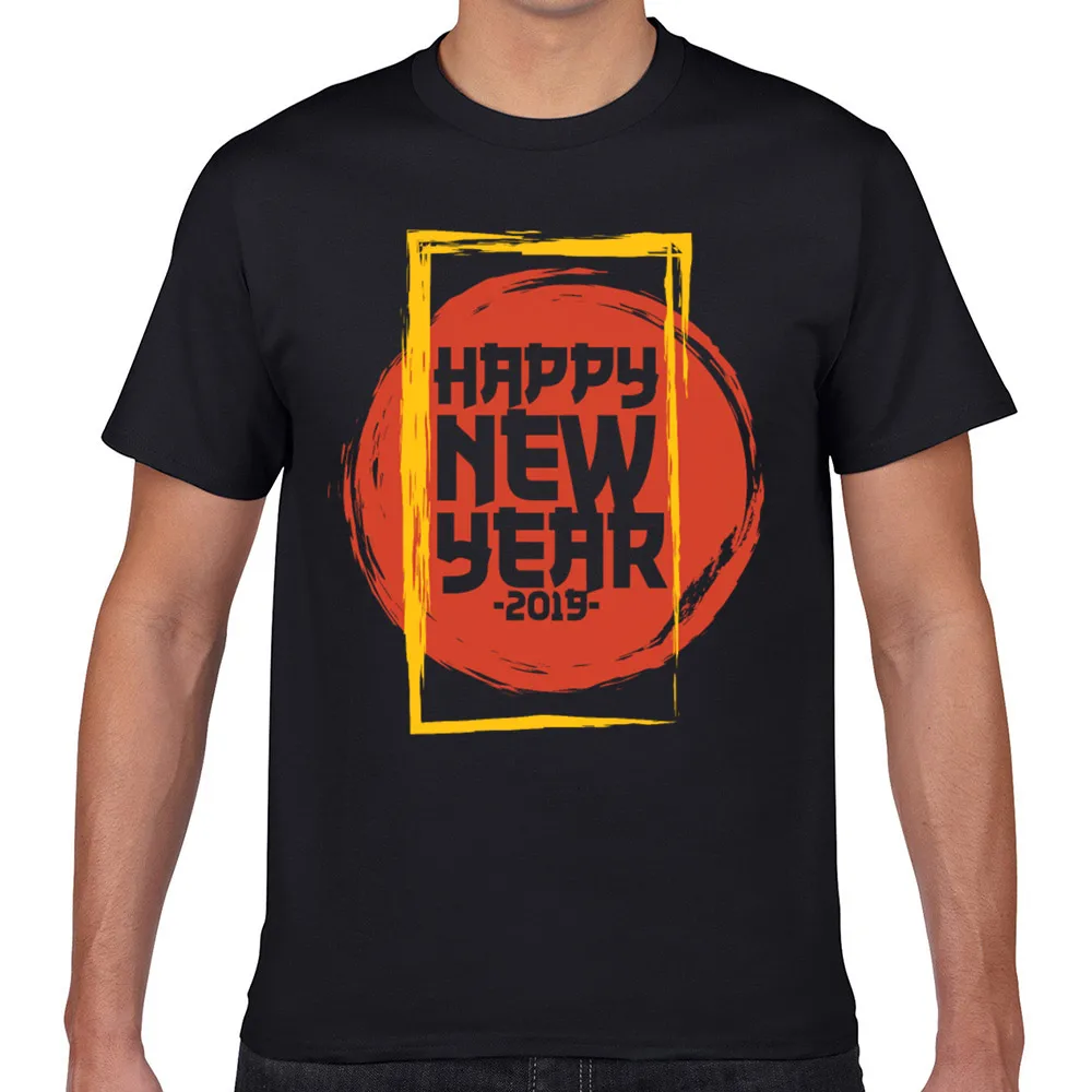 

Tops T Shirt Men chinese new year year of pig 2019 fireworks Basic Black Geek Print Male Tshirt fa001