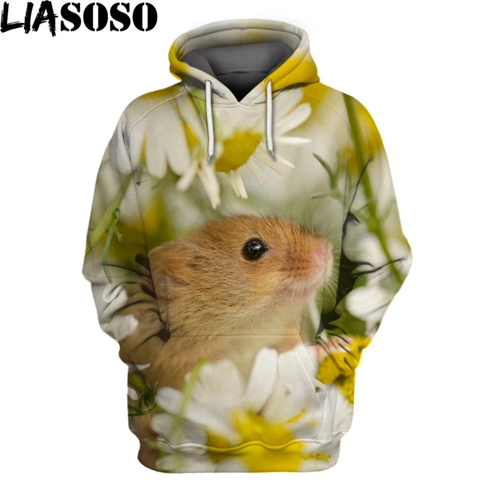 

LIASOSO Hamster Animal 3D Print Hooded Sweater Women Men Sweatshirt Long Sleeve Oversized All-match Comfortable Casual Loose Hot