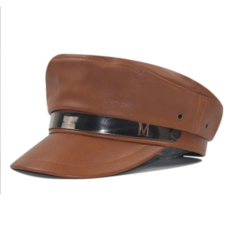 Кепка в стиле милитари из искусственной кожи шерстяная шапка матроска для женщин