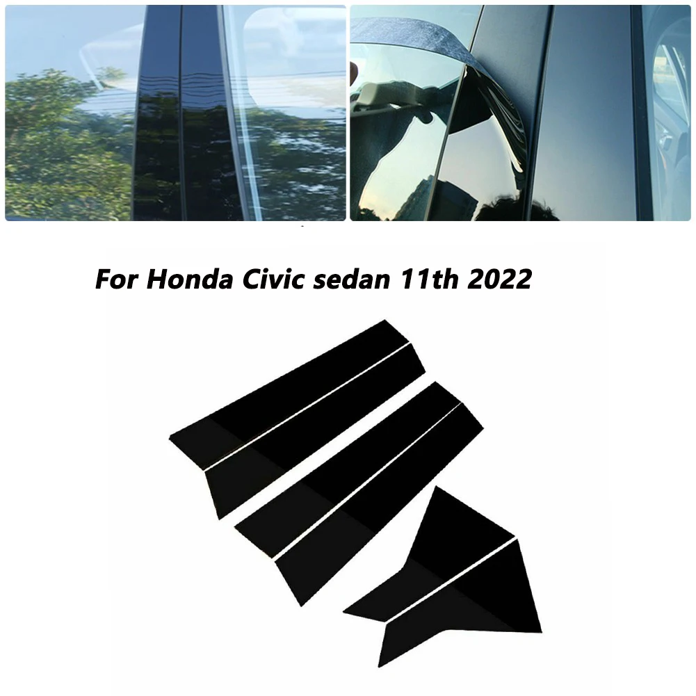 

Новинка, 6 шт., глянцевые черные фотообои, отделка столбов BC, Обложка для Honda Civic Sedan 11th 2022, автомобильные аксессуары