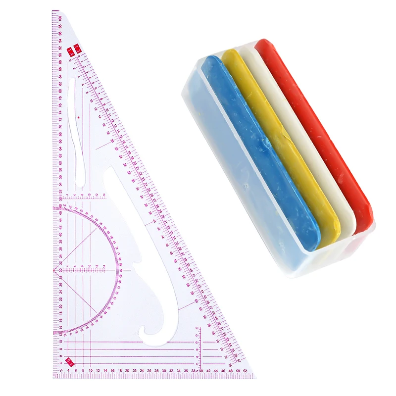 4Pcs Colorful Erasable Fabric Tailors Chalk + Sewing Ruler Chalk Pencil Measure Ruler As Patchwork Cloth Cutting Design Tools