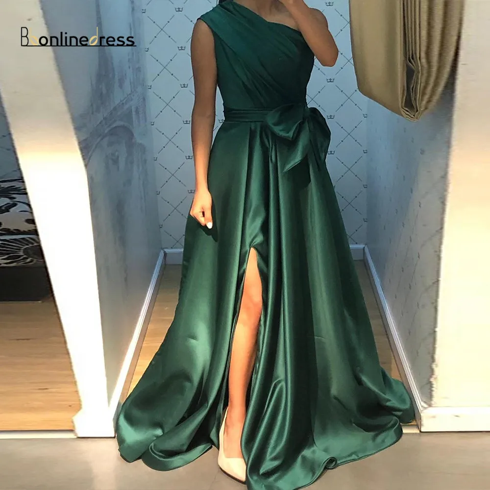 Bbonlinedress зеленое вечернее платье атласное ТРАПЕЦИЕВИДНОЕ элегантное на одно