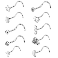 aoedej 20g crystal nose piercing ring stainless steel nose studs women star heart nose stud 10pcslot steel nostril stud jewelry