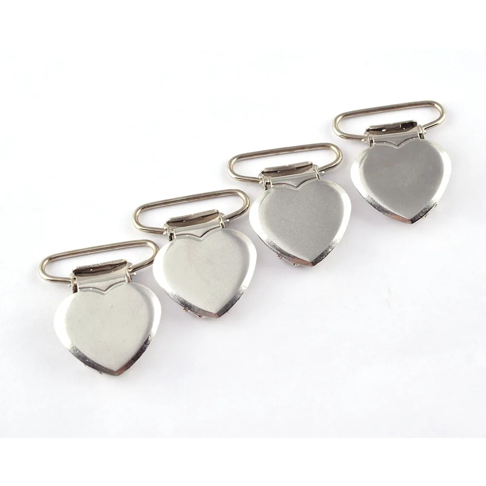 

1"Silver Heart Shape Pacifier Clip Metal Suspender Fastener Clip Dummy Clip For For Sewing Clothes DIY 10pcs
