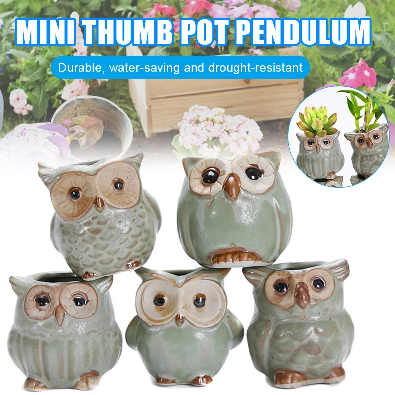 

5/10Pcs Cartoon Owl Shaped Succulent Plant Ceramic Flowerpot Home Decoration Random Styles Delivery Potted Plants BJStore