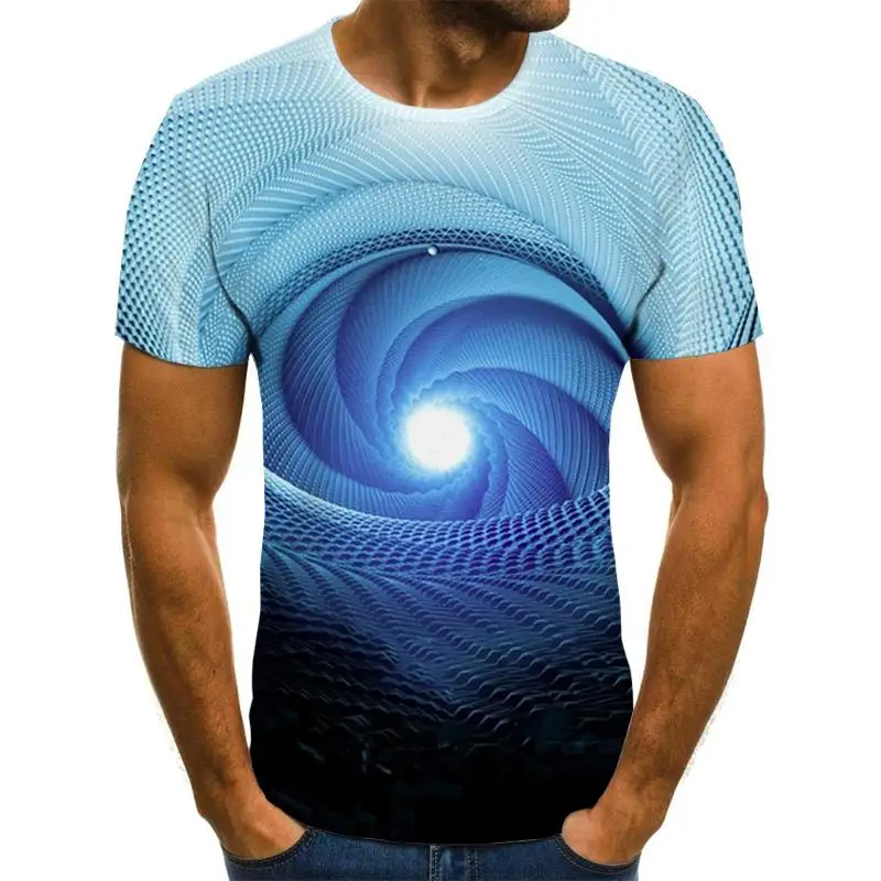 New hot-selling swirling three-dimensional short-sleeved T-shirt summer men's casual tops 3DT-shirt fashion O-neck large size st | Мужская