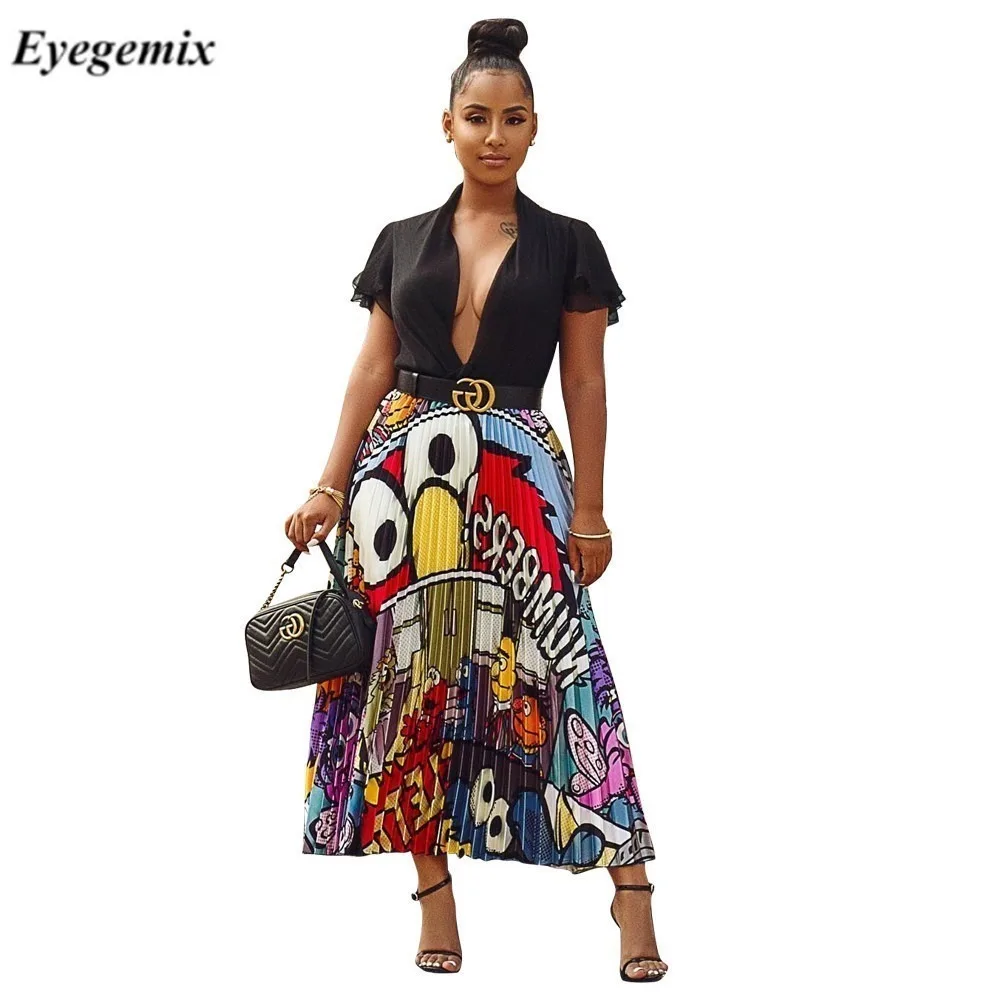 Юбка женская плиссированная Длинная с забавным мультяшным животным рисунком в